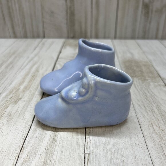 Vintage Mini Ceramic Blue Pair of Boots Planter Vase Home Decor 3" Long - Picture 4 of 7